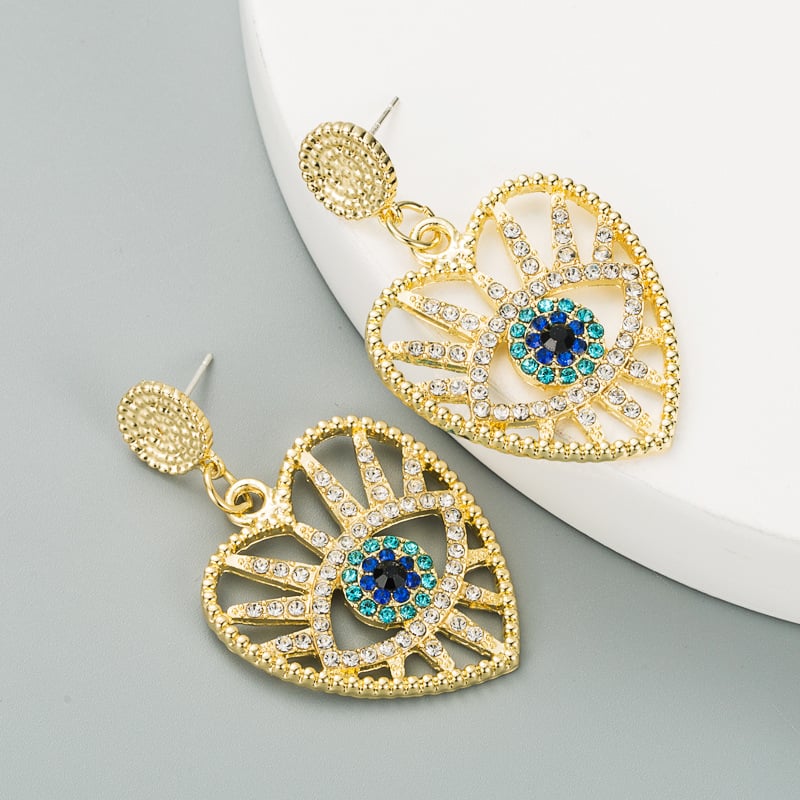 Image of Heart-Shaped Eyes Rhinestone Earrings