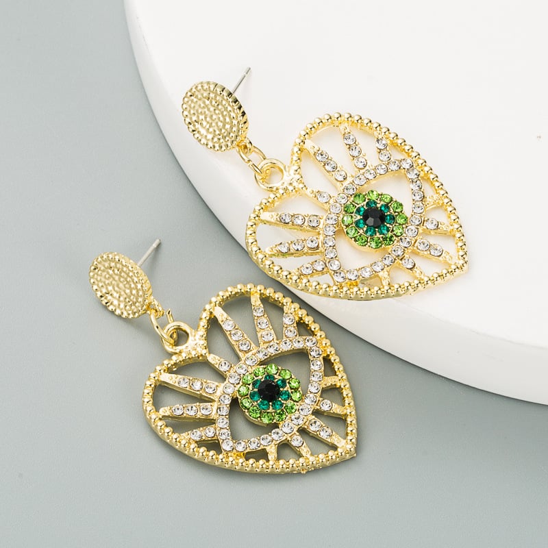 Image of Heart-Shaped Eyes Rhinestone Earrings