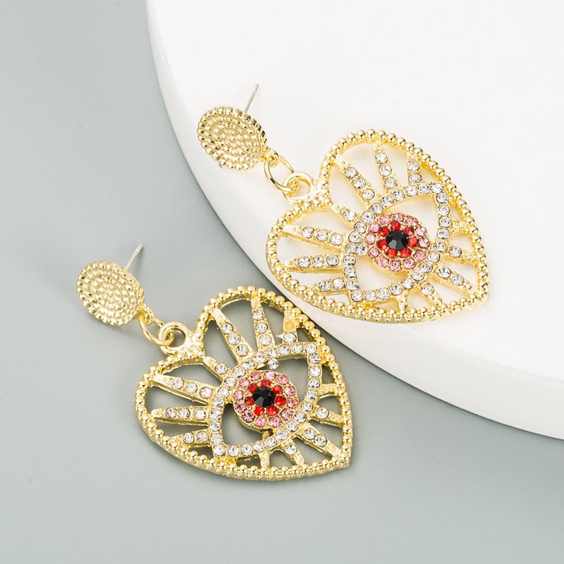 Image of Heart-Shaped Eyes Rhinestone Earrings