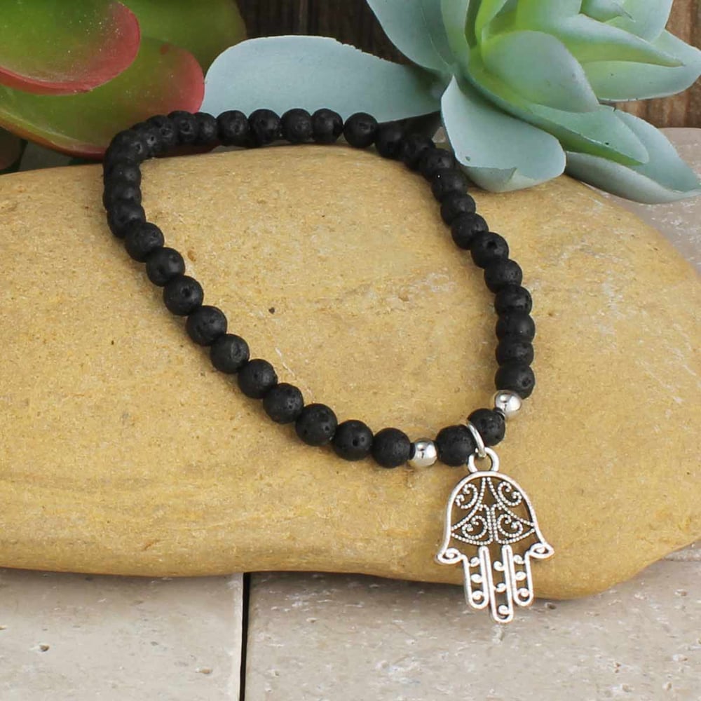 Image of Hamsa Hand & Lava Stone Stretch Bracelet