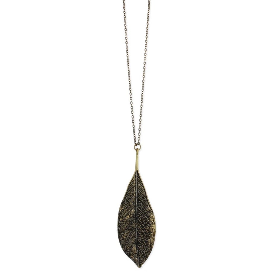 Image of Antiqued Gold Metal Leaf Long Necklace