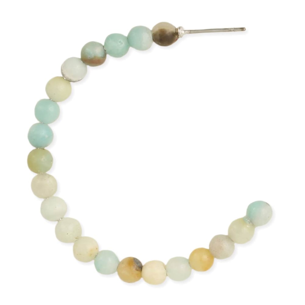 Image of Amazonite Green Stone Bead Hoop Earrings