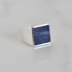 Image of Vivid Blue Sodalite flat square cut wide band silver ring