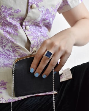 Image of Sodalite flat square cut wide band silver ring
