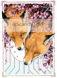 Sakura Foxes Print