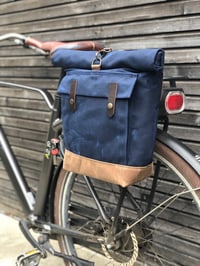 Image 1 of Blue E-bike pannier / Electric bike bag / waterproof bicycle bag / Bicycle bag in waxed canvas / Bik