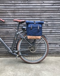 Image 3 of Blue E-bike pannier / Electric bike bag / waterproof bicycle bag / Bicycle bag in waxed canvas / Bik