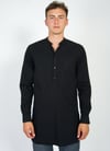 Hansen Garments ARILD | Long Collarless Pull-on shirt | white, black, sea