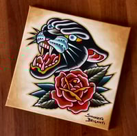 Image 1 of Original painting on canvas PANTHER and ROSE