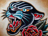 Image 2 of Original painting on canvas PANTHER and ROSE 