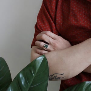 Image of Vietnam Green Jade rectangular cut wide band silver ring