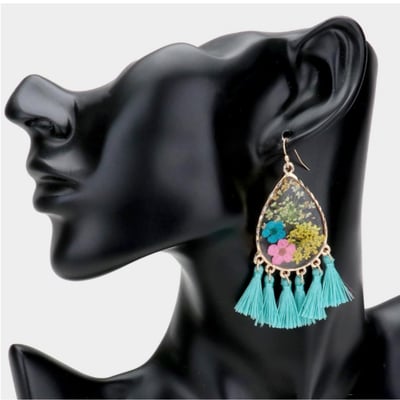 Image of Flower 🌸 Tear Drop Tassel Earrings (Sophia)🌸