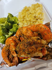 Lobster Tail,Shrimp, Mac n Cheese, Broccoli 