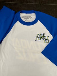 Image 2 of On SUNDAY we CRUZ -  RAGLAN TEE (Blue Sleeve)