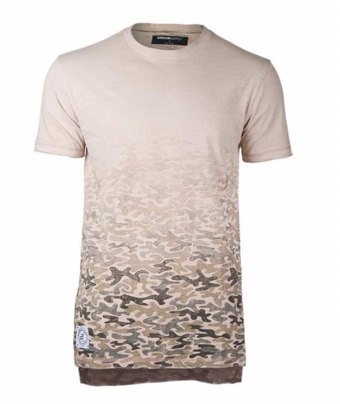 Image of Men's Short Sleeve Camouflage Longline Side Slit Oil Wash T-shirt