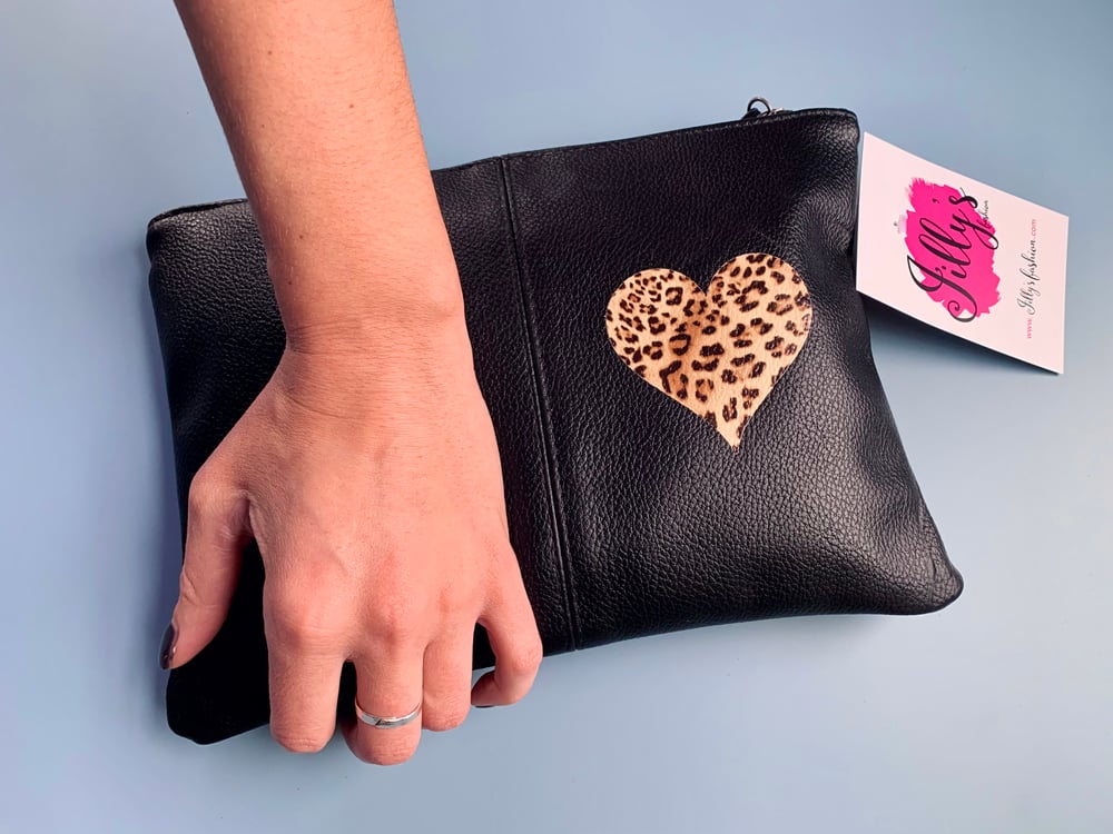 Jilly’s clutch bag - Harriet heart, animal prints