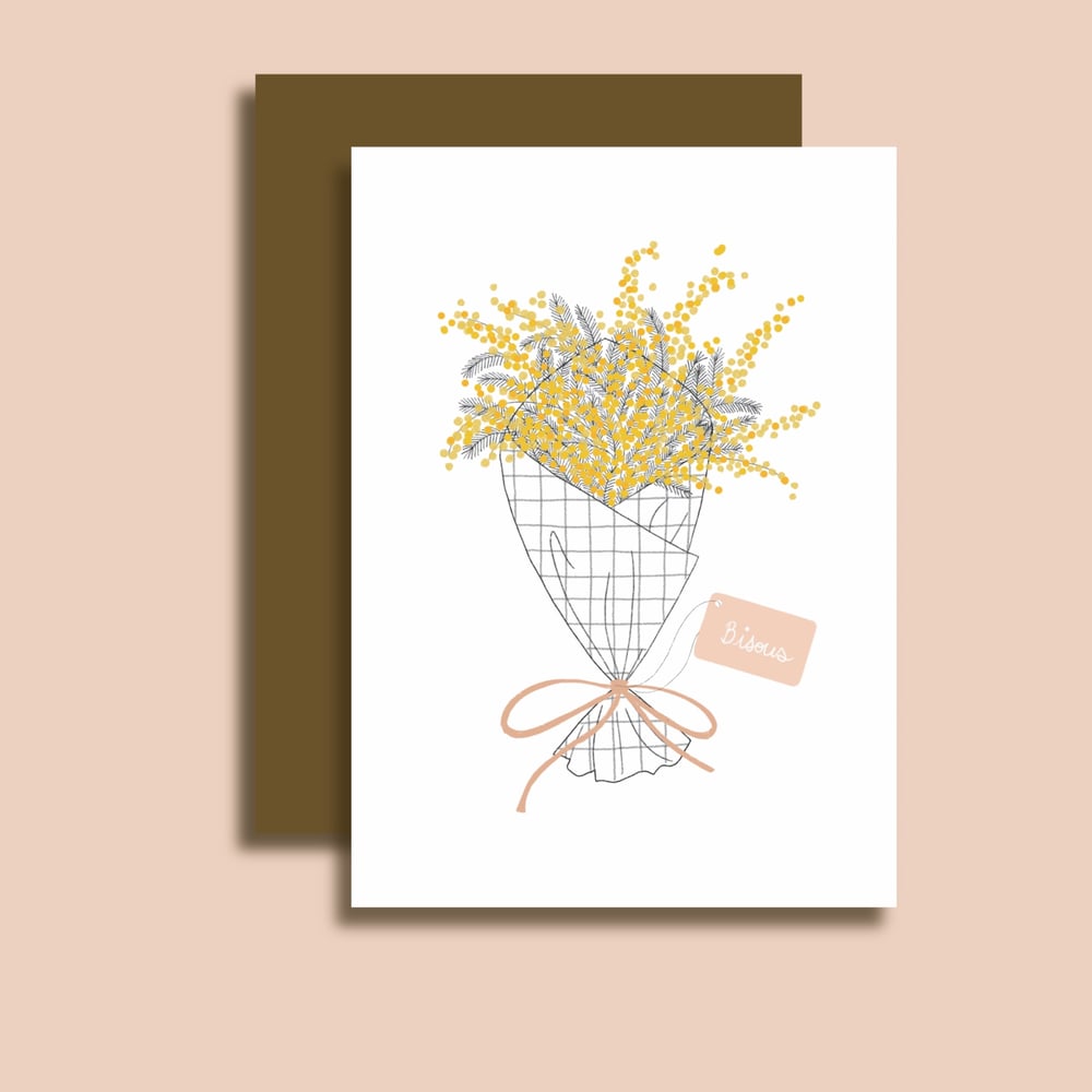 Image of Carte bouquet de mimosa bisous