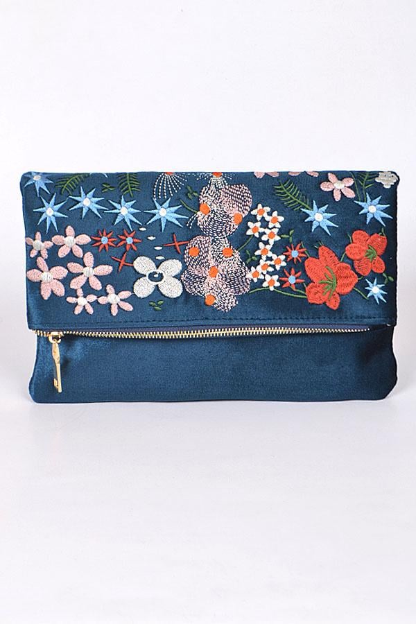Image of Velvet Embroidered Clutch
