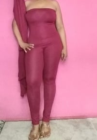 Image 4 of BURGUNDY HALTER JUMPSUIT AND CARDIGAN 