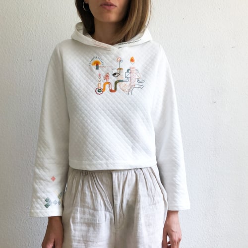 Image of The Catalyst of Spring - hand embroidered Corvera Vargas hoodie, one of a kind