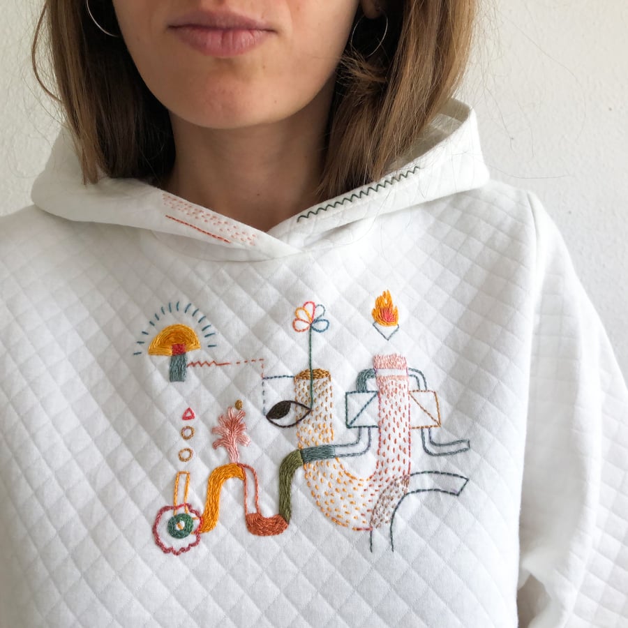 Image of The Catalyst of Spring - hand embroidered Corvera Vargas hoodie, one of a kind