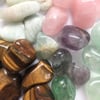 Positive Energy Crystal Travel Set: Aquamarine, Fluorite, Rose Quartz, Tigers Eye - in Charm Bag