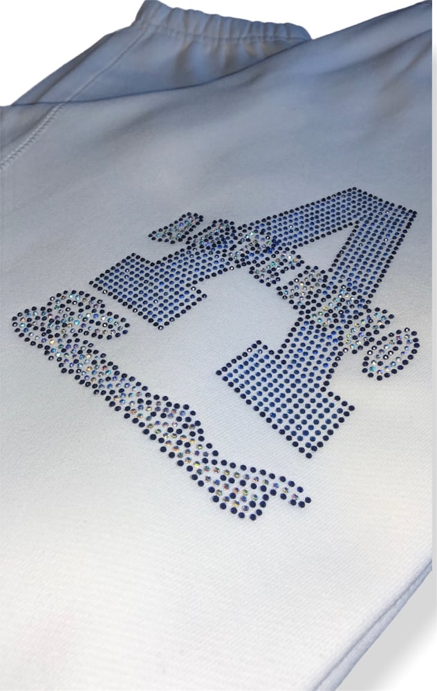 Image of White Sweatpants Blue/Pearl Rhinestone