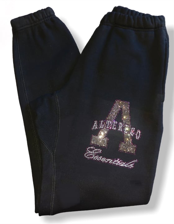 Image of Black Sweatpants Smoke Grey/Plum Rhinestone