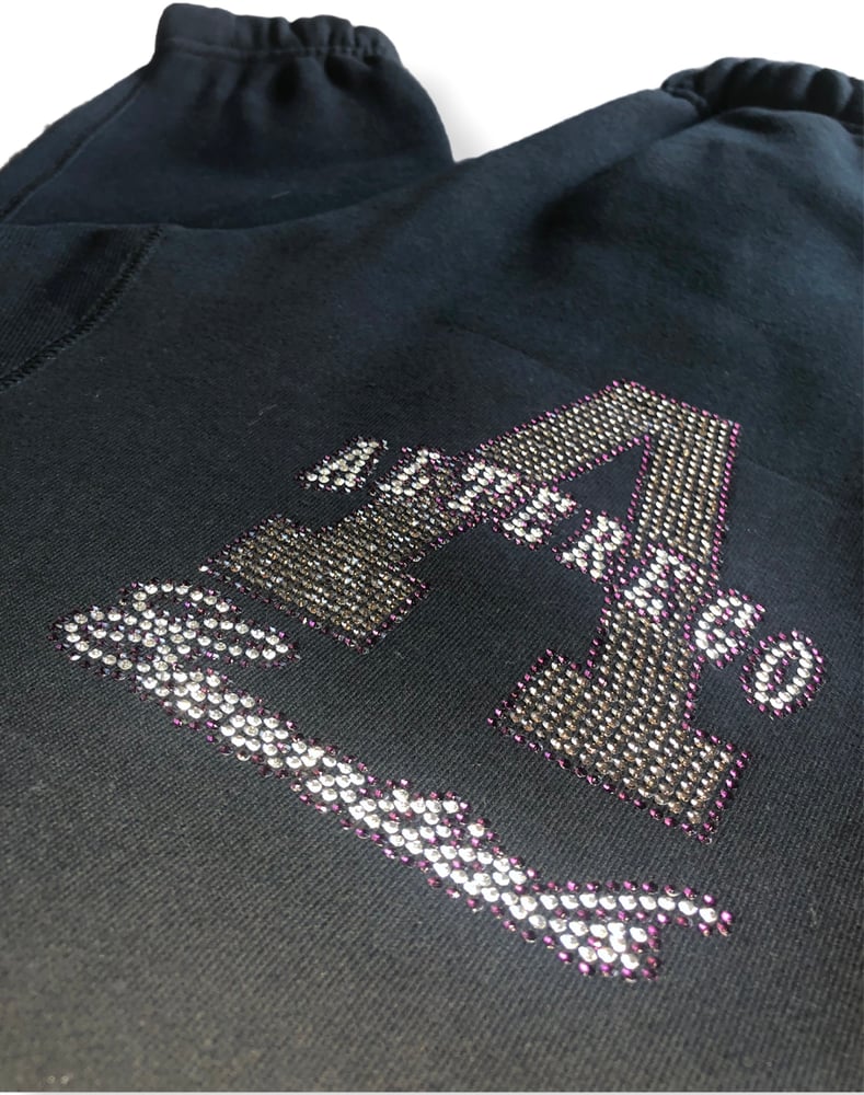Image of Black Sweatpants Smoke Grey/Plum Rhinestone