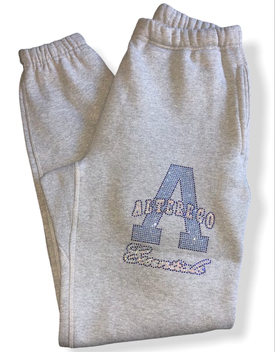 Image of Grey Sweatpants Blue/Pearl Rhinestone