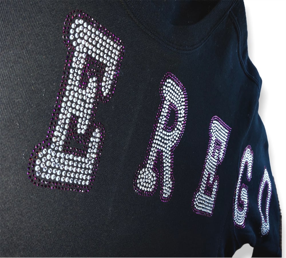 Image of Black Crewneck Clear/ Plum Rhinestone