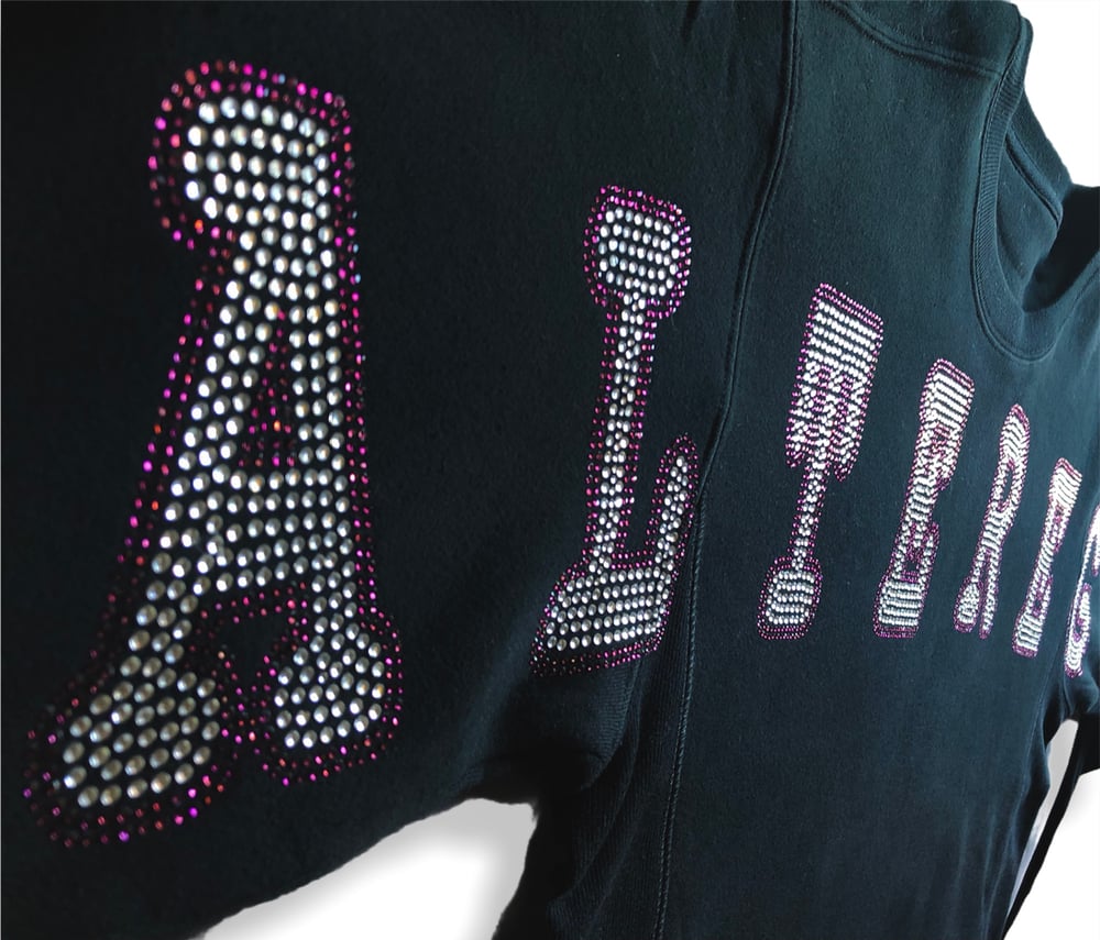 Image of Black Crewneck Clear/ Plum Rhinestone