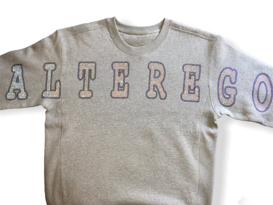 Image of Grey Crewneck Pearl/Blue Rhinestone