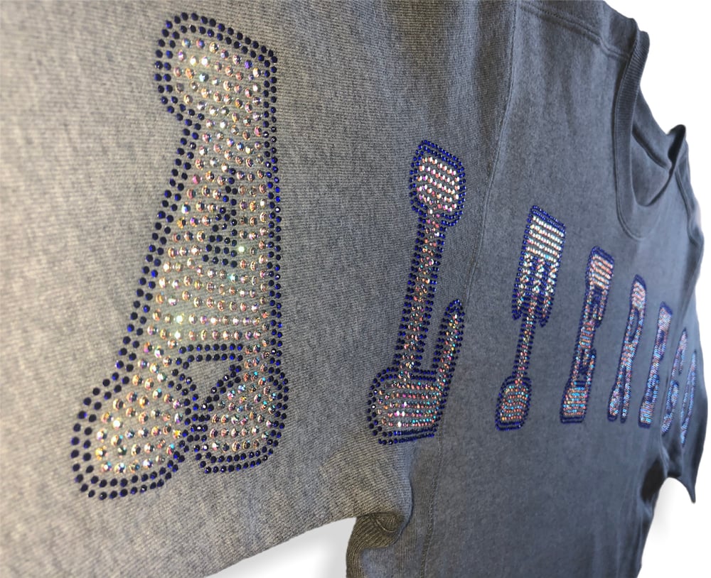 Image of Grey Crewneck Pearl/Blue Rhinestone