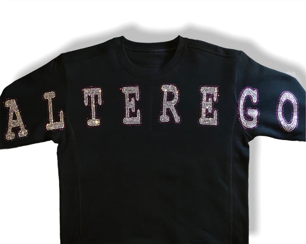 Image of Black Crewneck Clear/ Plum Rhinestone