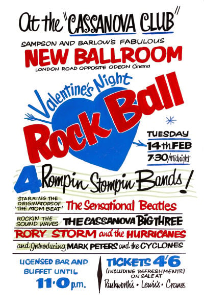 Image of THE BEATLES VALENTINES NIGHT ROCK BALL CONCERT POSTER 1961