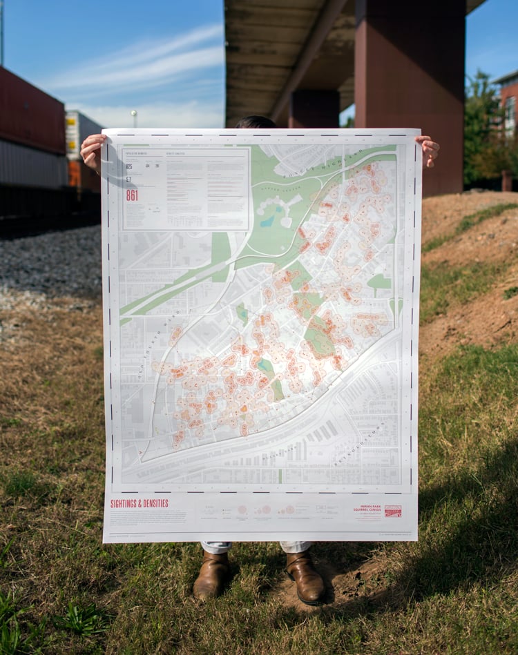 Image of 2012 Inman Park Squirrel Census: Sightings & Densities Map and Composite Infographic