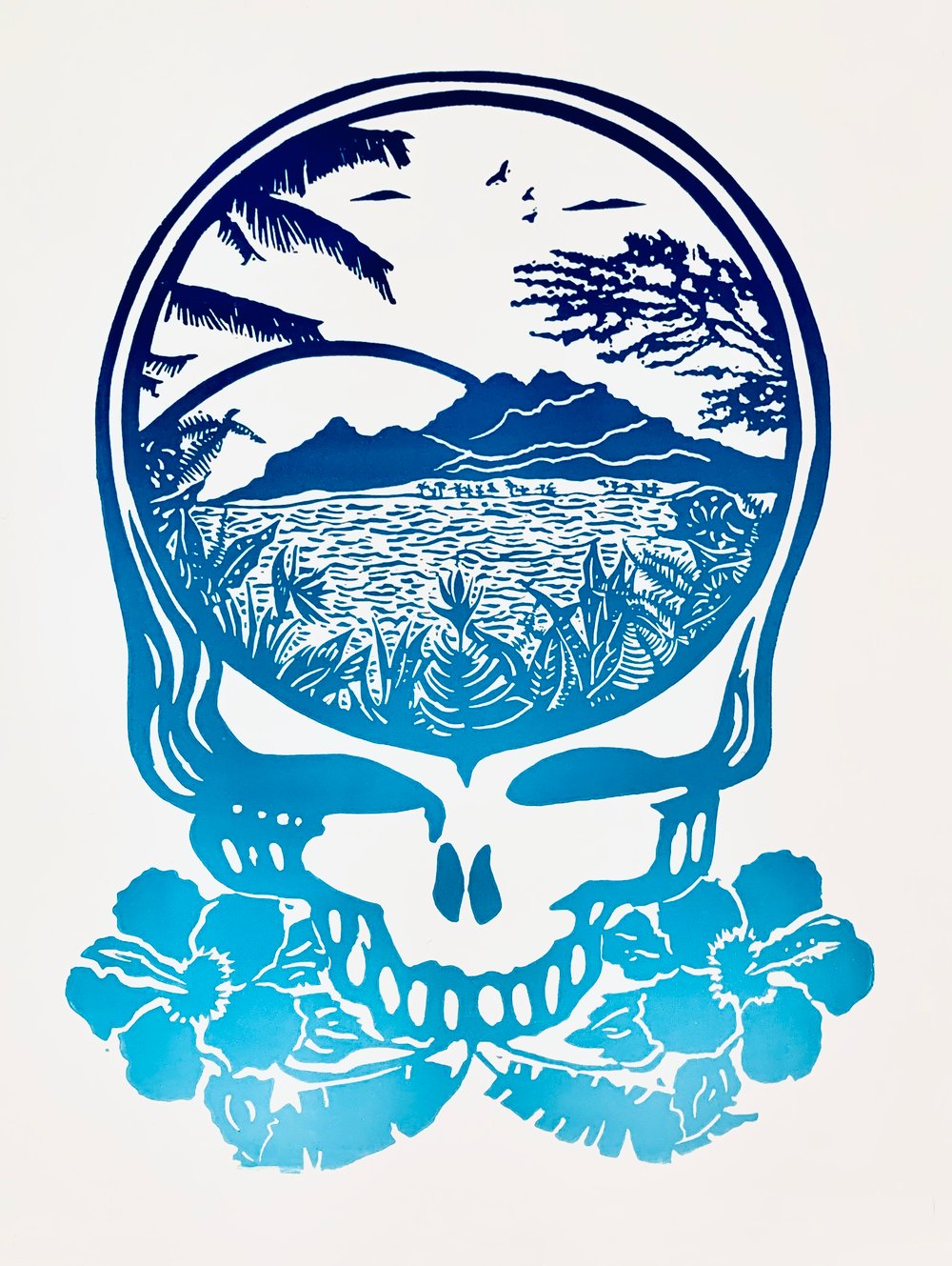 Grateful Aloha Linocut Print