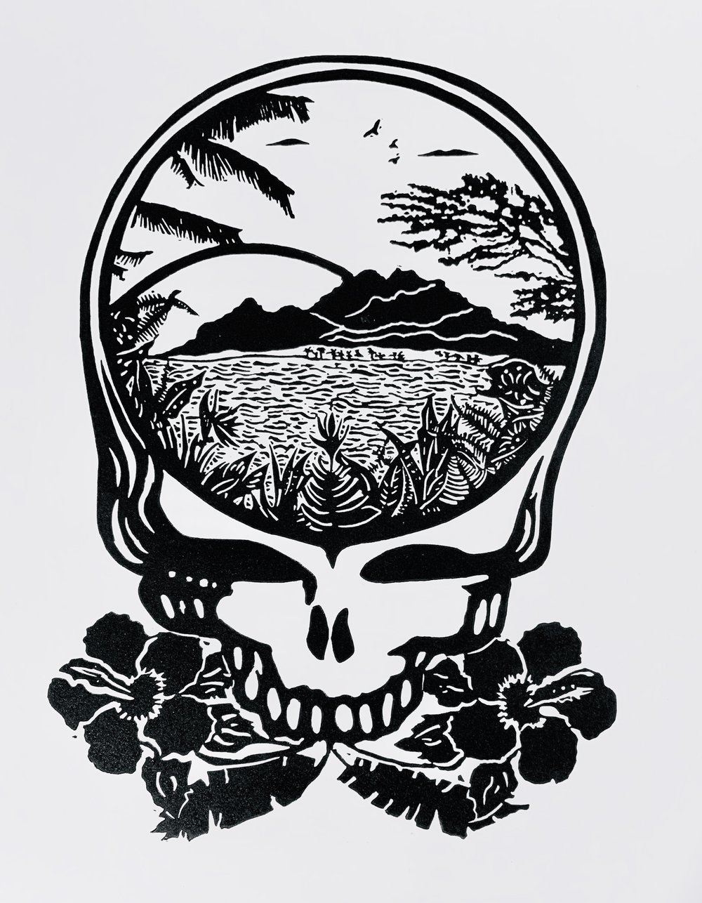 Grateful Aloha Linocut Print