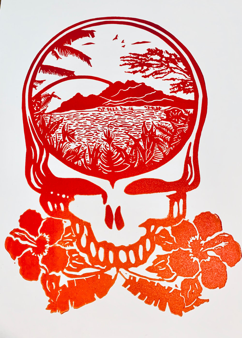 Grateful Aloha Linocut Print