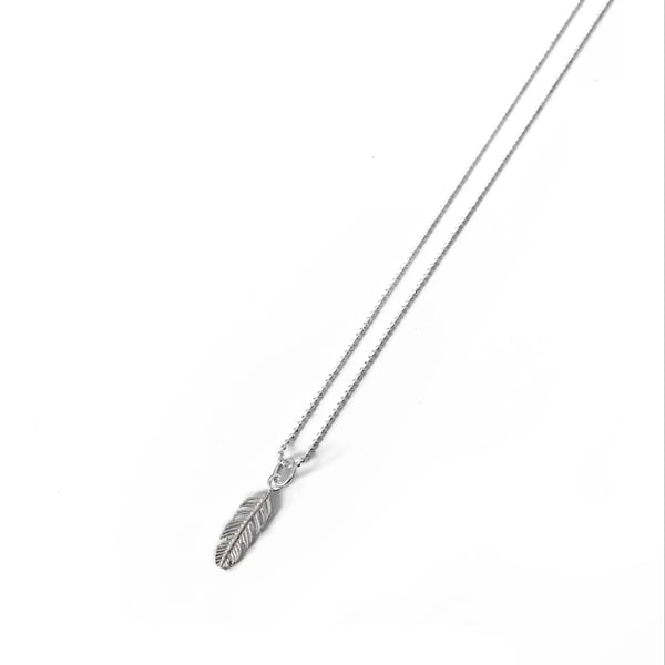 Image of Sterling Silver Feather Charm Necklace