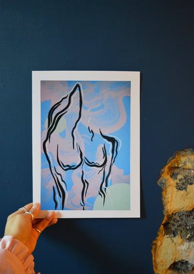 Image of a4 'blue with pink body' print