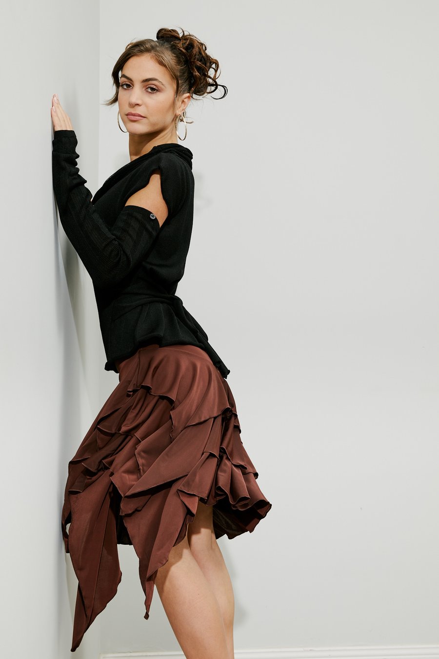Image of J1810S Latin Flamenco Skirt CHOCO Dancewear latin ballroom