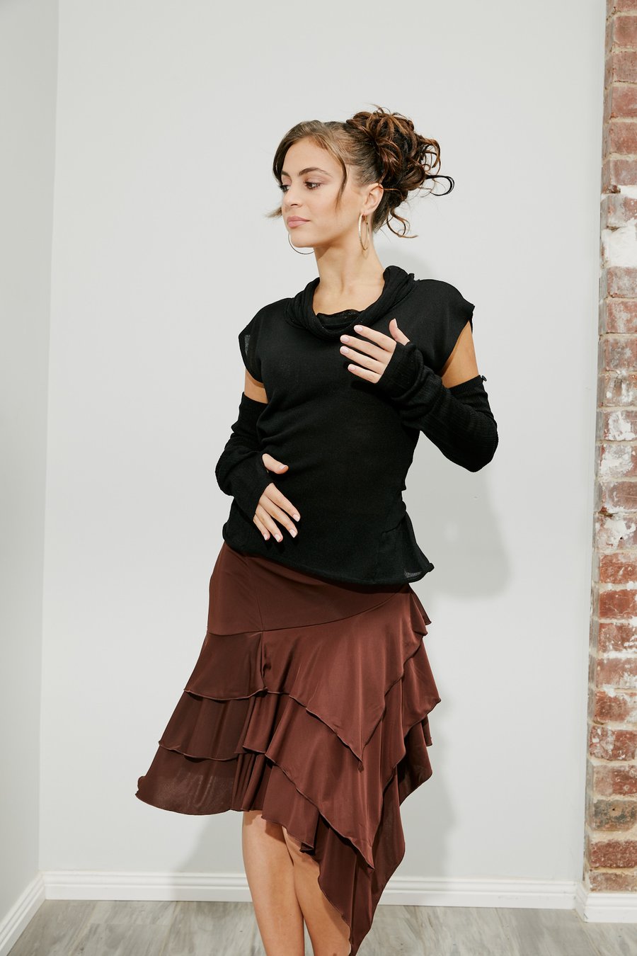 Image of J1810S Latin Flamenco Skirt CHOCO Dancewear latin ballroom