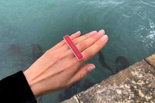 Image of "Тень от львиного крыла" silver ring with red acrylic glass