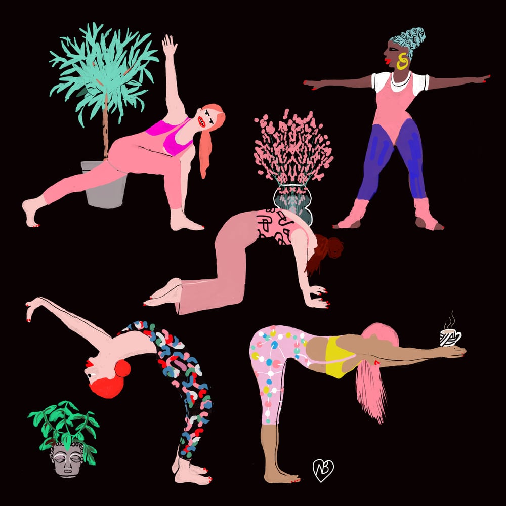 Image of Yoga with Houseplants and coffee