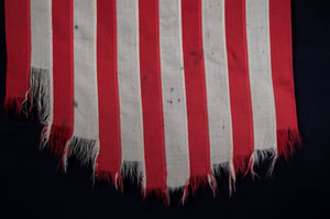 Image of Tattered WWII American U.S. Navy Ships flag size 26" X 43" worn and frayed American Flag