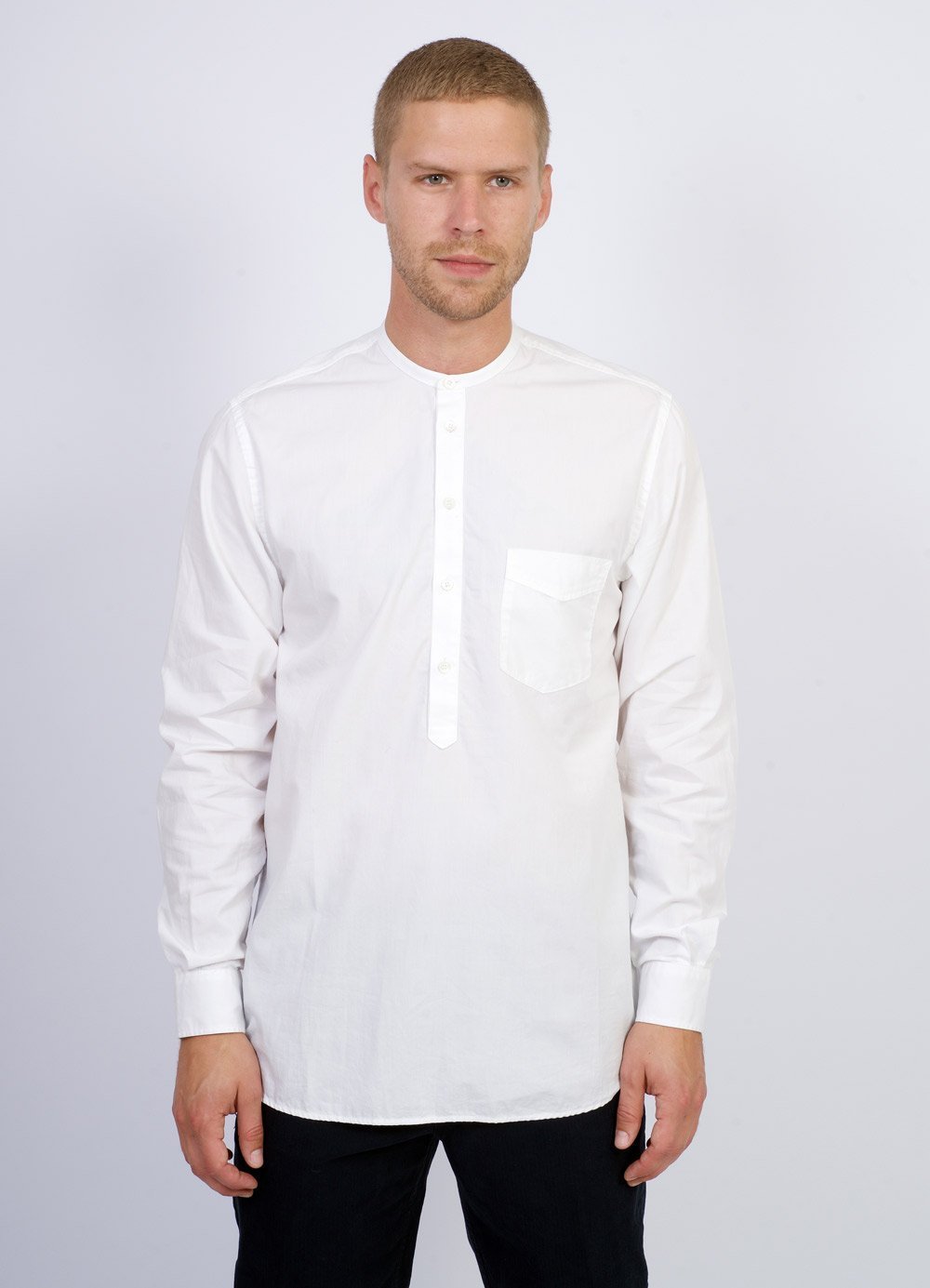 Hansen Garments ARTHUR | Collarless Pull-on Shirt  | white