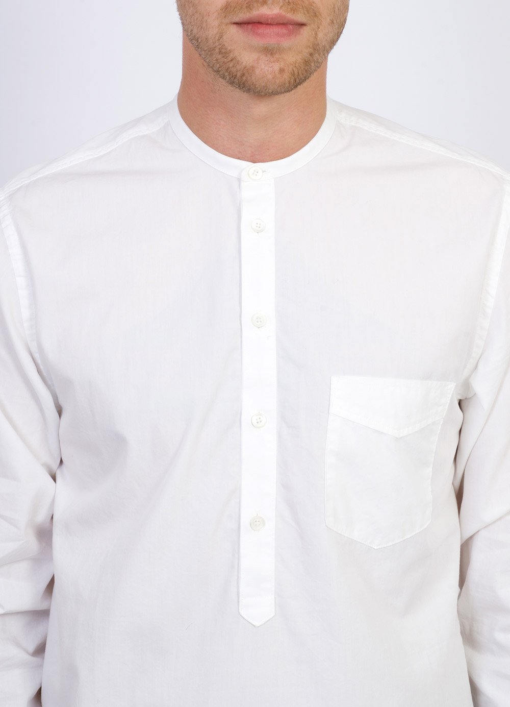 Hansen Garments ARTHUR | Collarless Pull-on Shirt  | white