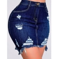 Destroyed Blue Jean Mini Skirt